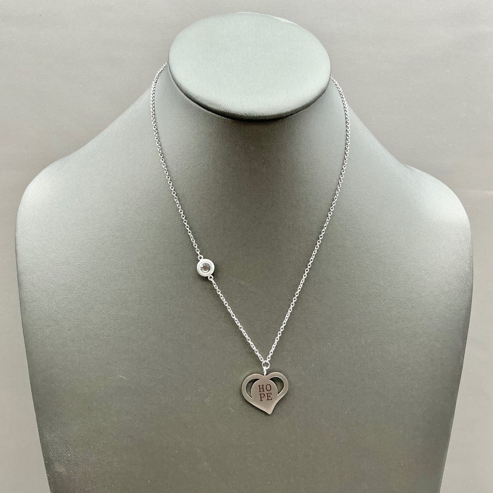 Heart Hope Pendant Necklace Women Silver Tone Crystal Station Dainty Jewelry